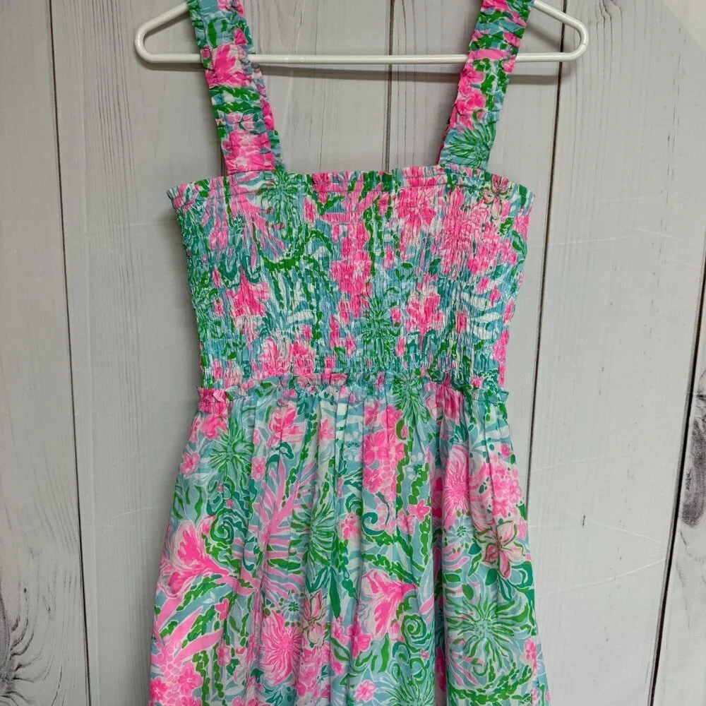 Lilly Pulitzer Hadley Smocked Midi Dress Medium Amalfi Blue Leaf It Wild NWT - Picture 5 of 15